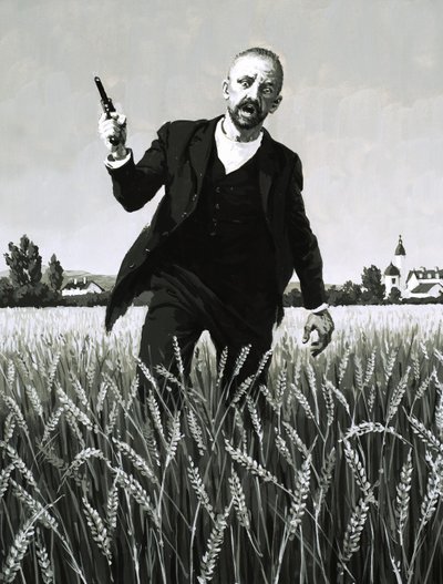 Vincent Van Gogh caminando por un campo de trigo hacia su muerte de English School