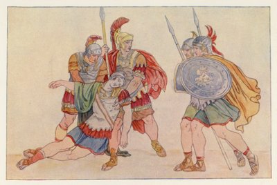 La Eneida de Virgilio: Eneas y el cuerpo de Lausus (litografia en color) de English School