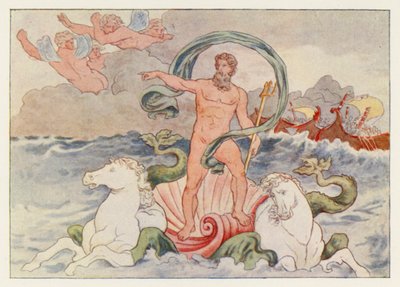 La Eneida de Virgilio: Neptuno calmando las olas (litografia en color) de English School