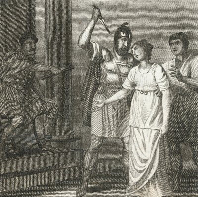Virginio matando a su hija para liberarla del poder de Apio (grabado) de English School