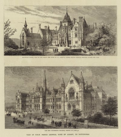 Visita de SAR el Príncipe Leopoldo, Duque de Albany, a Nottingham (grabado) de English School