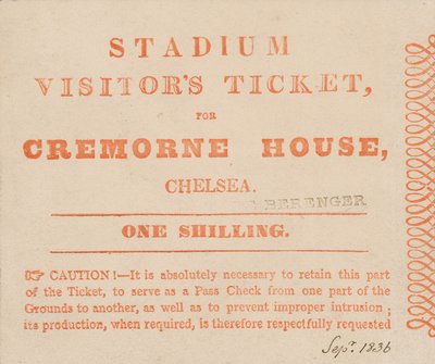 Entrada de visitante para El Estadio, Casa Cremorne, Londres, septiembre de 1836 de English School
