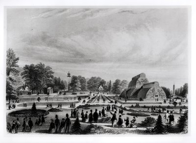 Visitantes viendo la Casa de las Palmas en el Palacio de Kew, c.1860s de English School