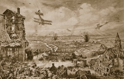 Impresión vívida de la lucha terrible por Armentieres en abril de 1918 de English School
