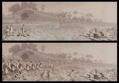 Revisión voluntaria en Wormwood Scrubs mostrando la Taberna Mitre y el Puente Mitre, Hammersmith, c.1800 de English School