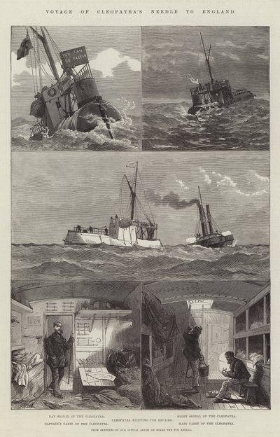 Viaje de la Aguja de Cleopatra a Inglaterra (grabado) de English School