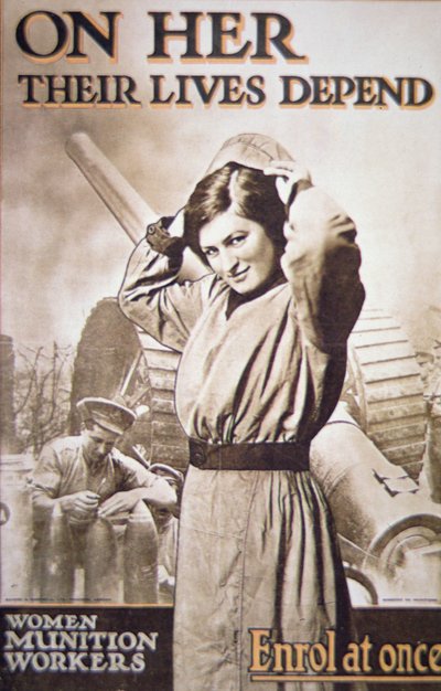 Póster de la Primera Guerra Mundial alentando a las mujeres trabajadoras de municiones, c.1914-18 de English School