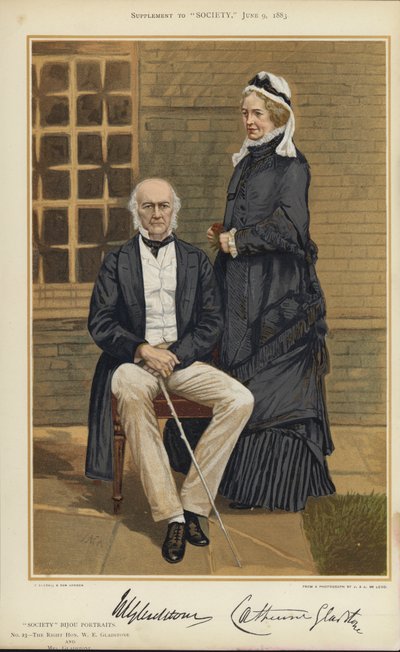 W E Gladstone y Mrs Gladstone (litografía en color) de English School