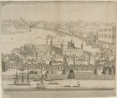 Carros de tesoro llevados a la Torre de Londres, 1744 de English School
