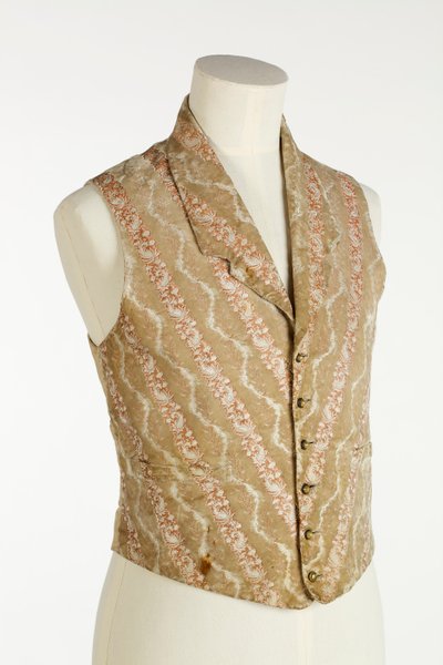 Chaleco en crema, beige y naranja con terciopelo tejido y brocado, c.1850 de English School