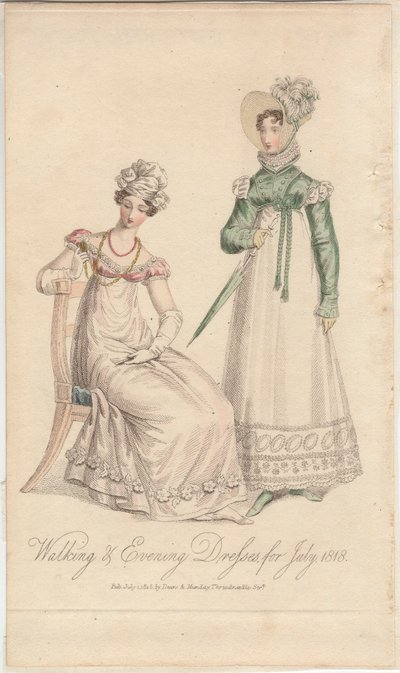 Vestidos de paseo y de noche para julio de 1818, publicado por Dean  Munday de English School