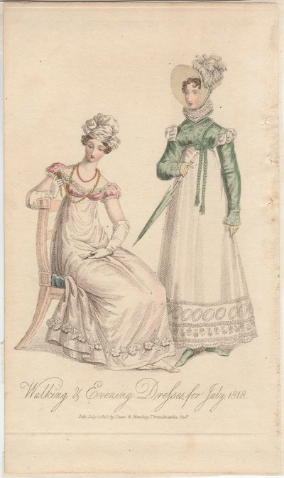Vestidos de paseo y de noche para julio de 1818 de English School