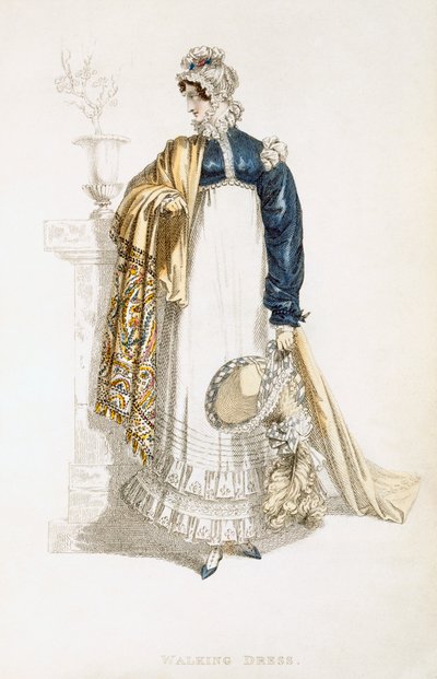 Vestido de paseo, lámina de moda de Ackermanns Repository of Arts de English School
