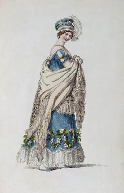 Vestido de paseo, lámina de moda de Ackermanns Repository of Arts de English School