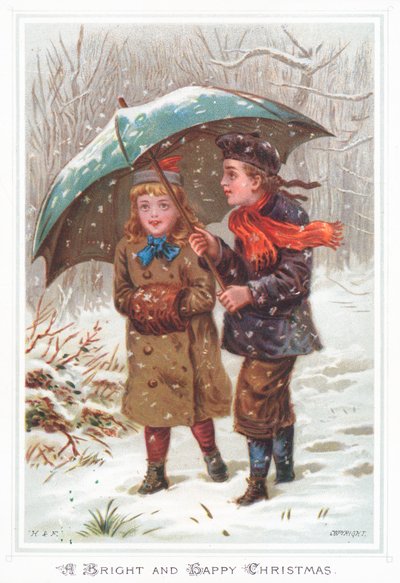 Caminando bajo un paraguas en tormenta de nieve de English School