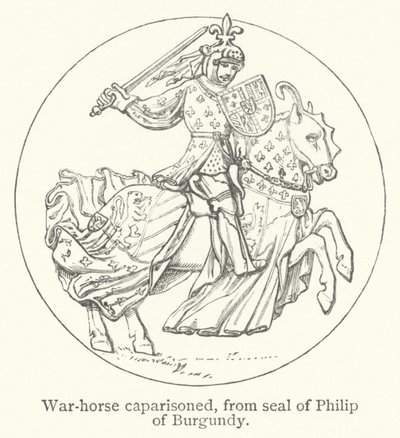 Caballo de guerra enjaezado (grabado) de English School