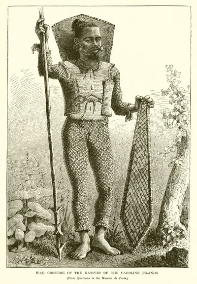 Traje de guerra de los nativos de las Islas Carolinas de English School