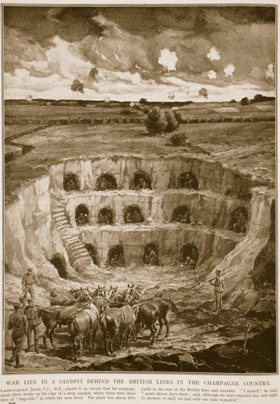 Vida de guerra en una cantera de arena detrás de las líneas británicas en el país de Champagne, 1914-19 de English School