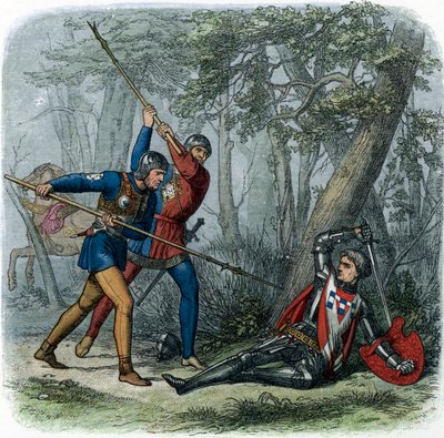 Guerra de las Rosas: la muerte de Warwick, ilustración de "A Chronicle of England" de James Doyle de English School