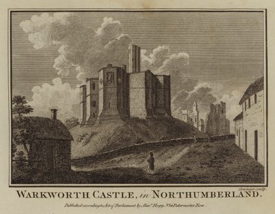 Castillo de Warkworth, en Northumberland (grabado) de English School