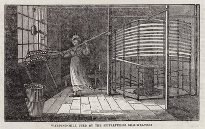 Molino de urdimbre utilizado por los tejedores de seda de Spitalfields de English School