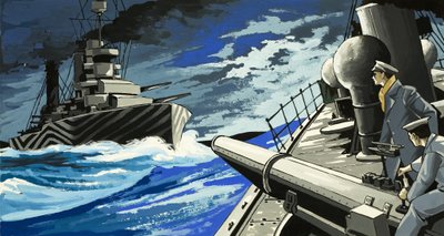 Batalla de barcos de guerra en el mar de English School