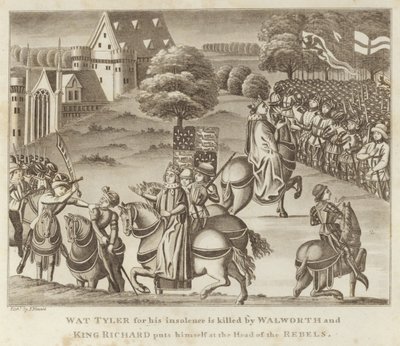 Wat Tyler es asesinado por Walworth por su insolencia y el rey Ricardo se pone al frente de los rebeldes de English School