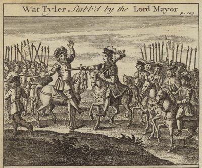 Wat Tyler apuñalado por William Walworth, alcalde de Londres, Revuelta de los Campesinos, 1381 de English School
