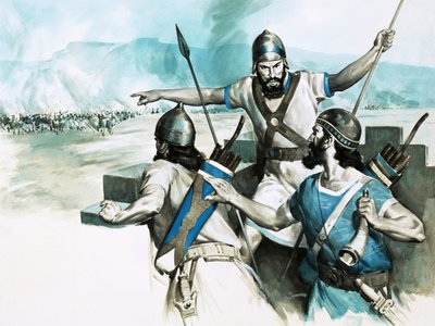 Guardias de la torre de vigilancia en Babilonia dando la alarma sobre el avance del ejército persa de English School