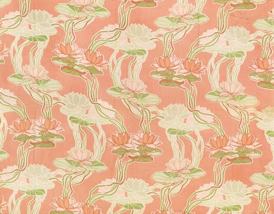 Nenúfares sobre un fondo coral, diseño textil de English School