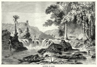 Cascada en Guayana (grabado) de English School