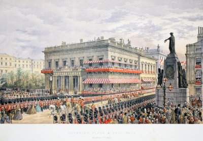 Waterloo Place y Pall Mall, de A Memorial of the Marriage of Edward VII and Alexandra of Denmark, pub. 1864 de English School