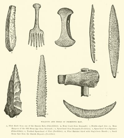Armas y herramientas del hombre primitivo de English School
