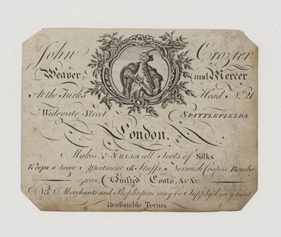 Tejedor y Mercer, John Crozier, tarjeta comercial de English School