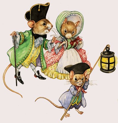 Ratones victorianos bien vestidos paseando de English School