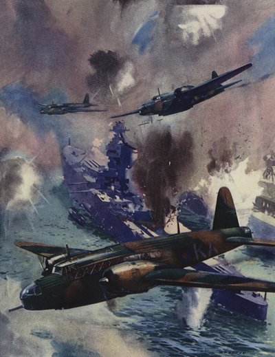 Bombarderos Wellington atacando la base naval alemana en Kiel, 1939 de English School