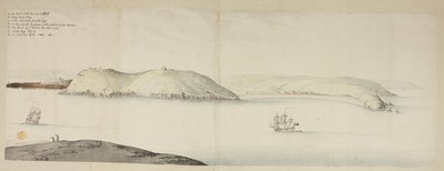 Entrada oeste del puerto de Cork, desde Kidds, o Cow and Calf, hasta Cross Beg Island; Entrada oeste del puerto de Cork, que muestra la isla Halbowlin, la isla Spike y Cross Haven, c.1684 (pluma, tinta y acuarela sobre papel) de English School