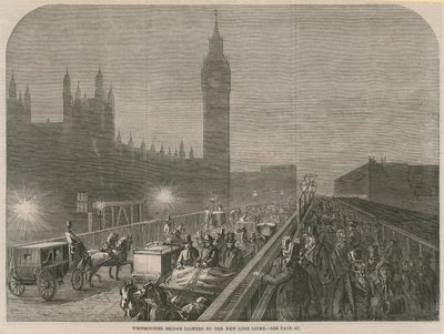 Puente de Westminster iluminado por la nueva luz de cal de English School