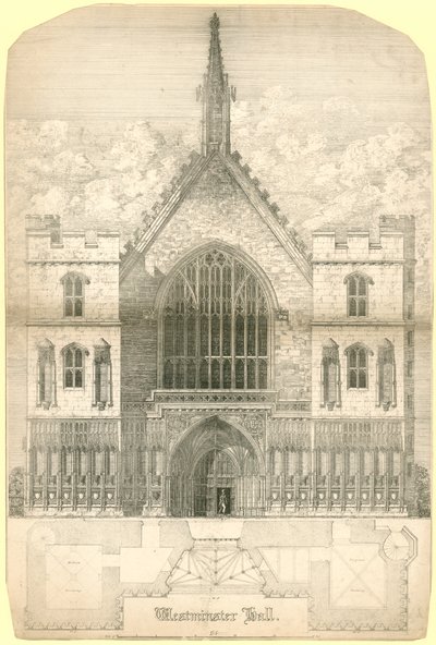 Westminster Hall, Londres, incluyendo un plano del edificio de English School