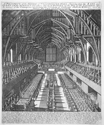 Westminster Hall durante las celebraciones después de la Coronación de James II, 23 de abril de 1685 de English School