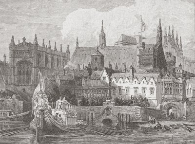 Westminster Hall visto desde el Támesis durante el reinado de Carlos I, c.1625-49 de English School