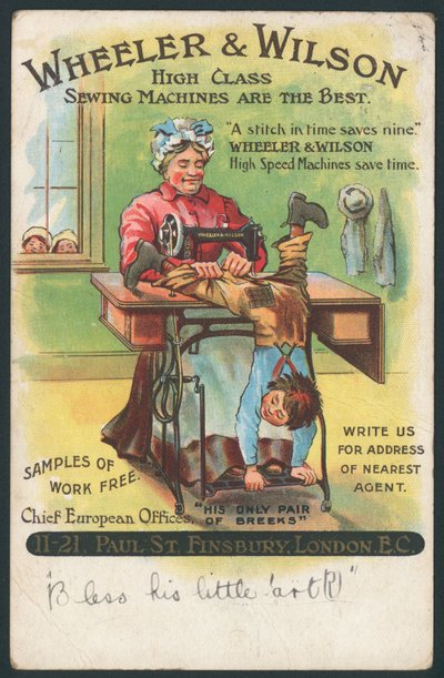 Wheeler & Wilson, Máquinas de Coser - remendando los pantalones de un niño de English School