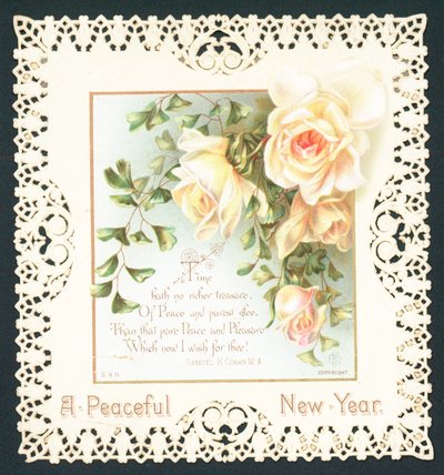 Rosas blancas, tarjeta de Año Nuevo de English School