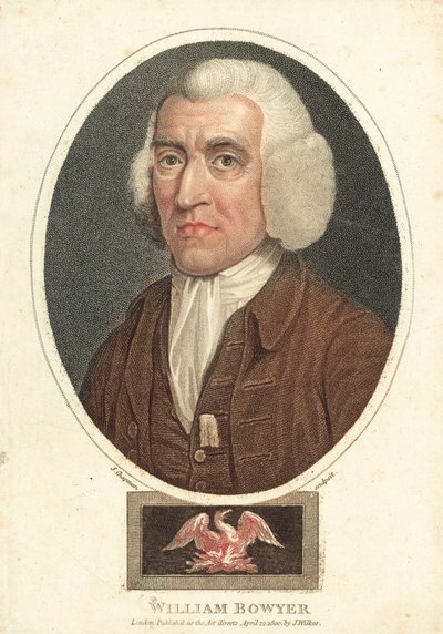 William Bowyer, impresor y editor inglés (grabado en color) de English School