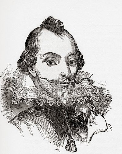 William Drummond, llamado "de Hawthornden", poeta escocés, de la Vieja Inglaterra: A Pictorial Museum, pub. 1847 de English School