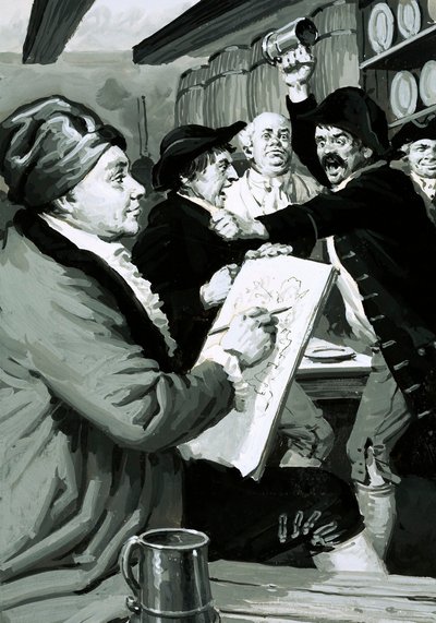 El primer dibujo satírico de William Hogarth fue inspirado por una pelea en una taberna de English School