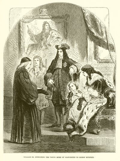 Guillermo III confiando al joven duque de Gloucester al obispo Burnett de English School