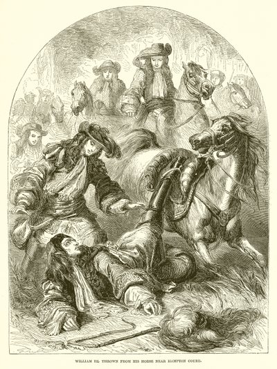 Guillermo III caído de su caballo cerca de Hampton Court de English School