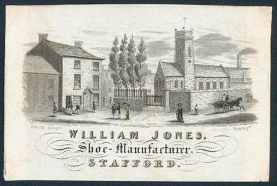 William Jones, fabricante de zapatos, tarjeta comercial de English School