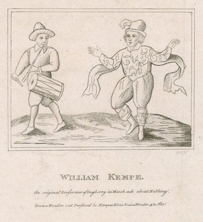 William Kempe, el intérprete original de Dogberry en Mucho ruido y pocas nueces de English School